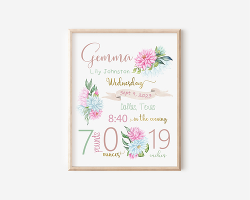 personalized wildflower baby gift, nursery decor personalized wildflower baby gift, nursery decor