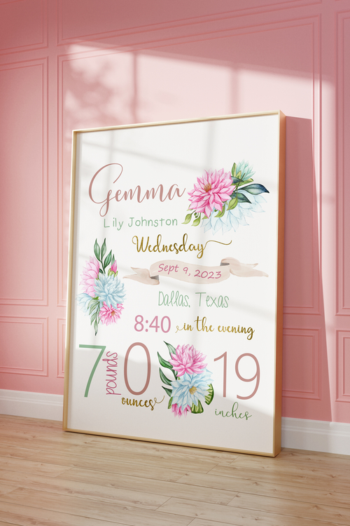 personalized wildflower baby gift, nursery decor personalized wildflower baby gift, nursery decor